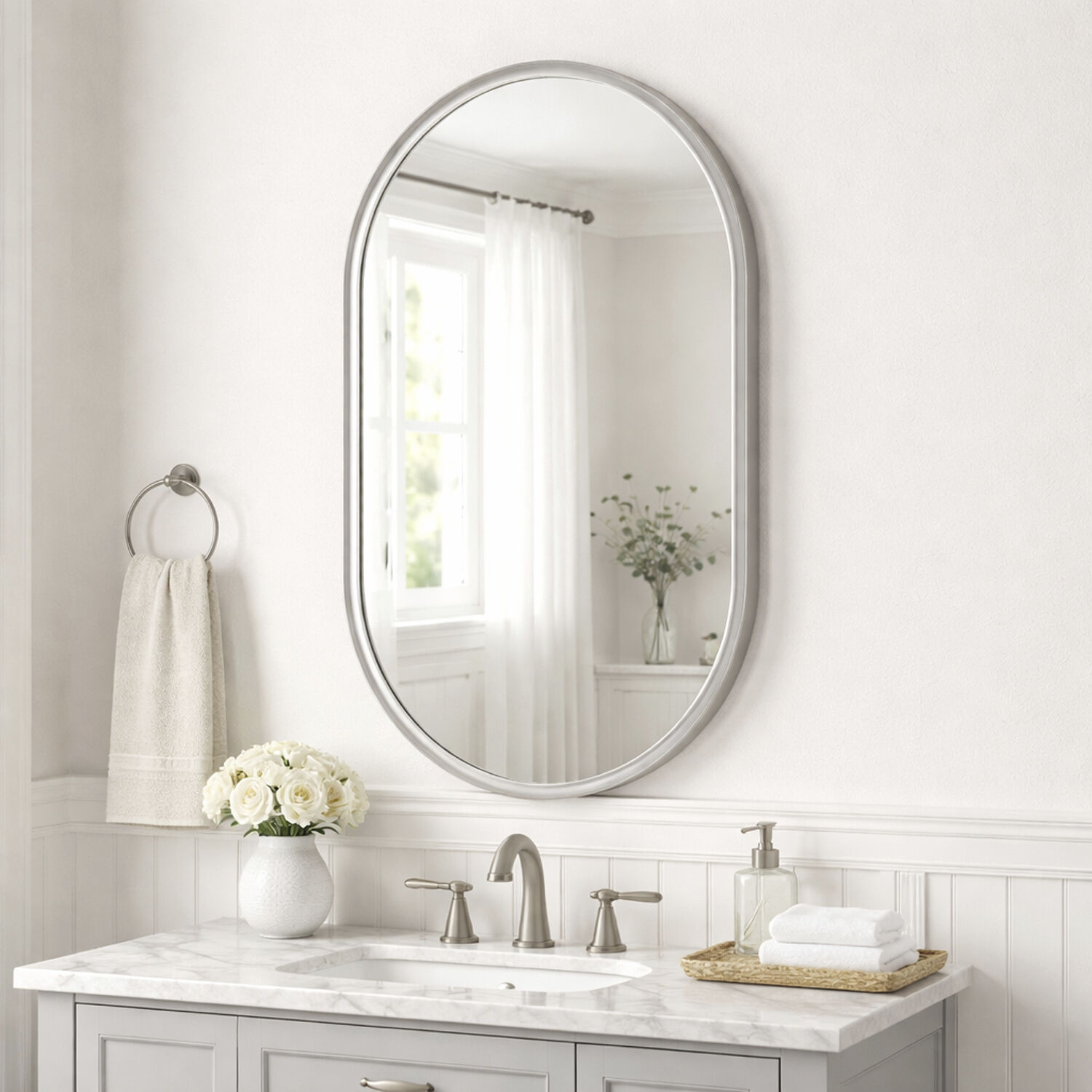 Elisse 32 X 20 inch Satin Nickel LED Wall Mirror