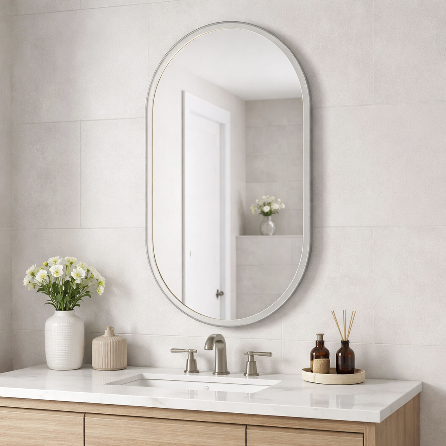 Elisse 32 X 20 inch Satin Nickel LED Wall Mirror