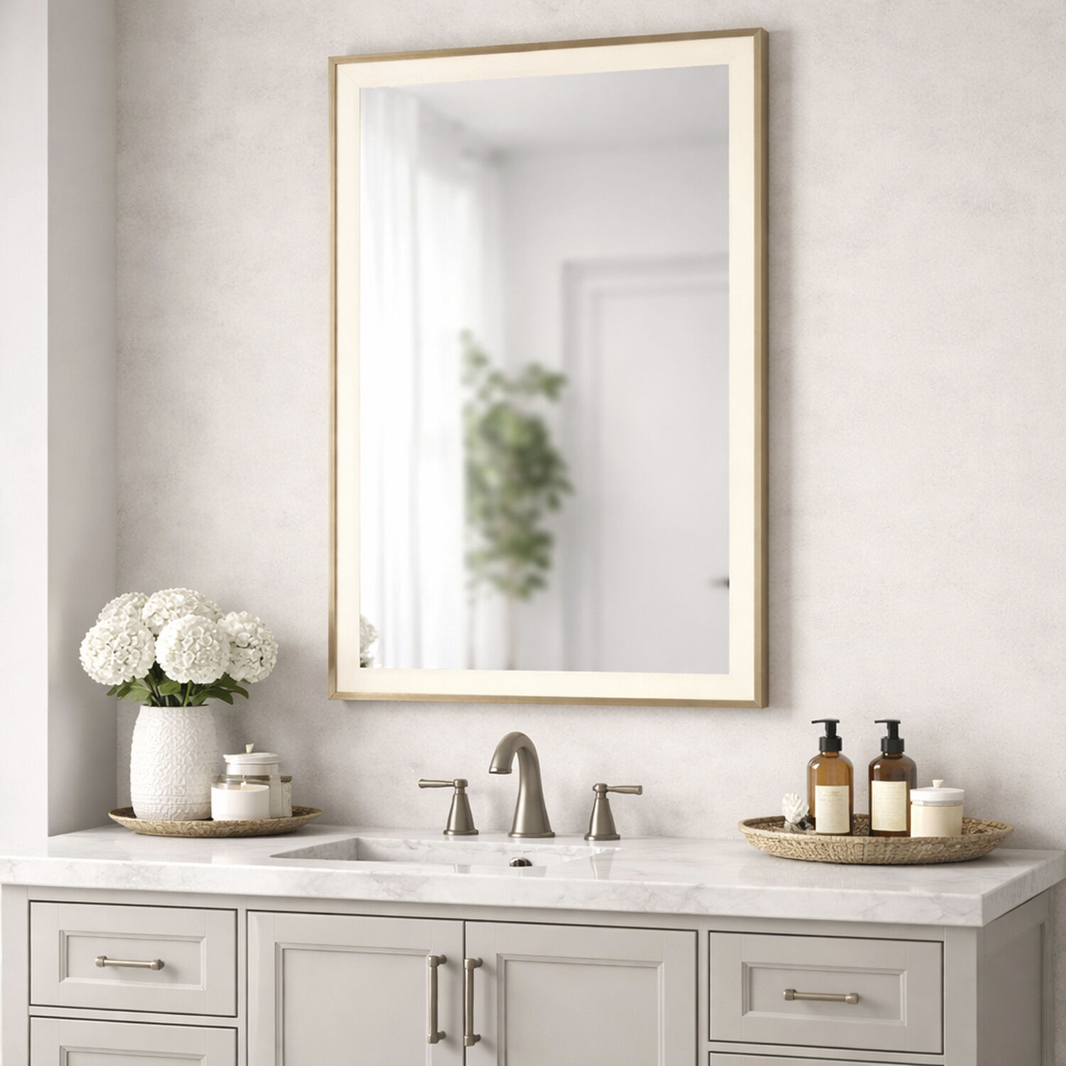 Framed 36 X 24 inch Gold LED Wall Mirror