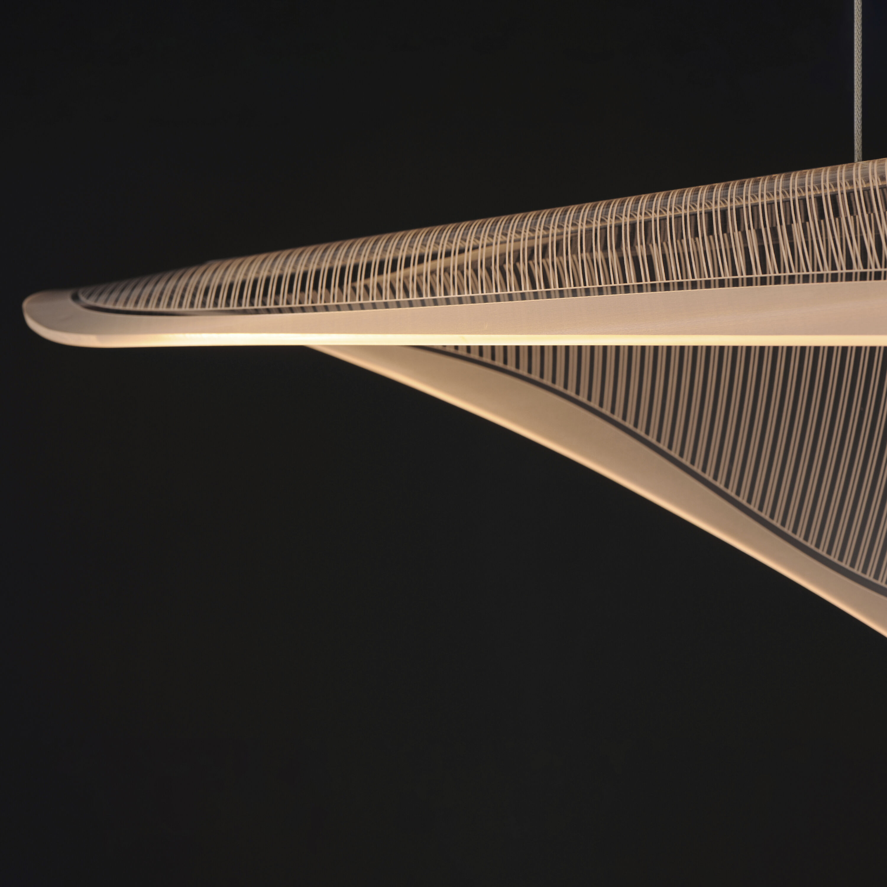 Manta Linear Pendant Ceiling Light in Polished Chrome, Clear Ribbed