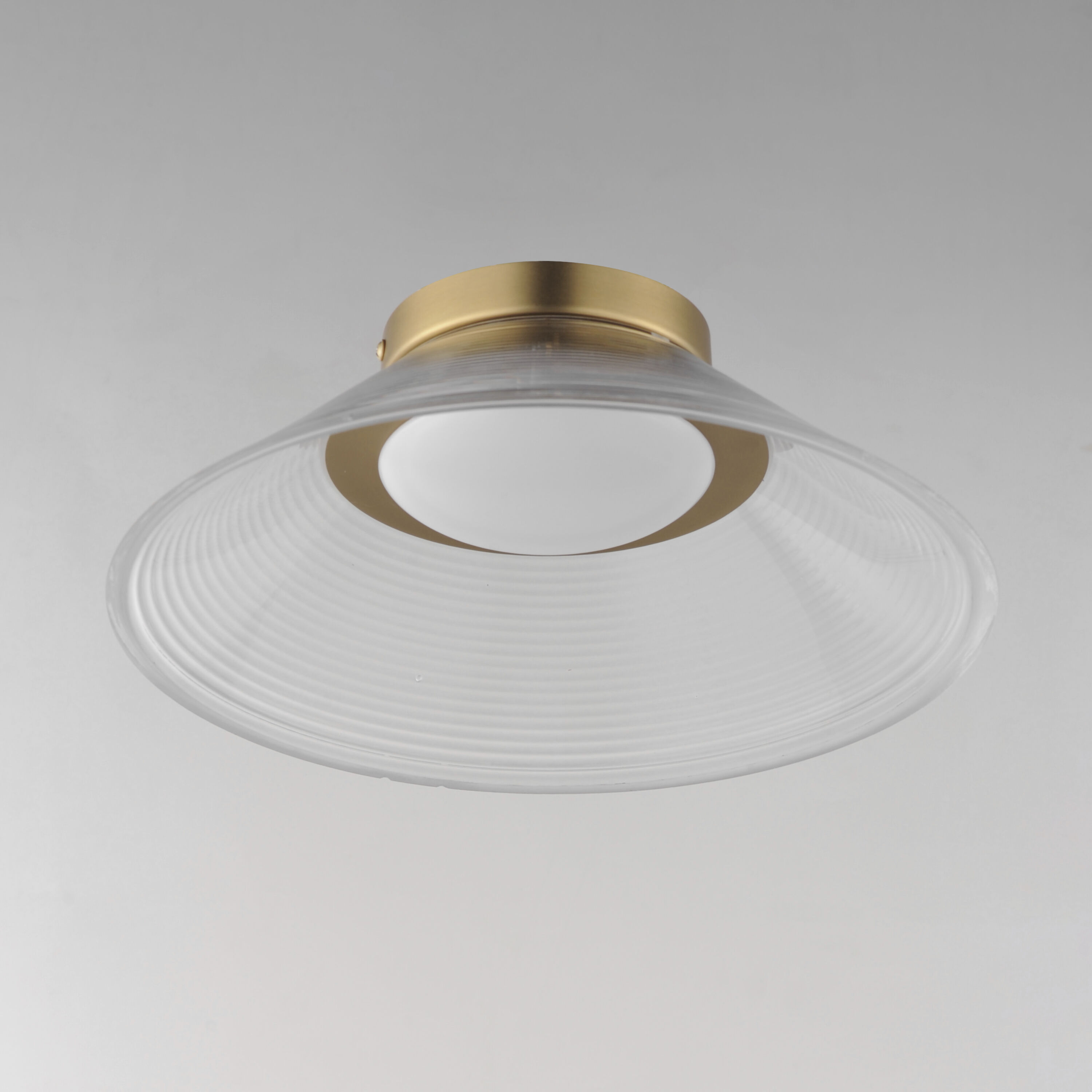Jensen LED 11.75 inch Satin Brass Semi-Flush Mount Ceiling Light in Clear Ribbed