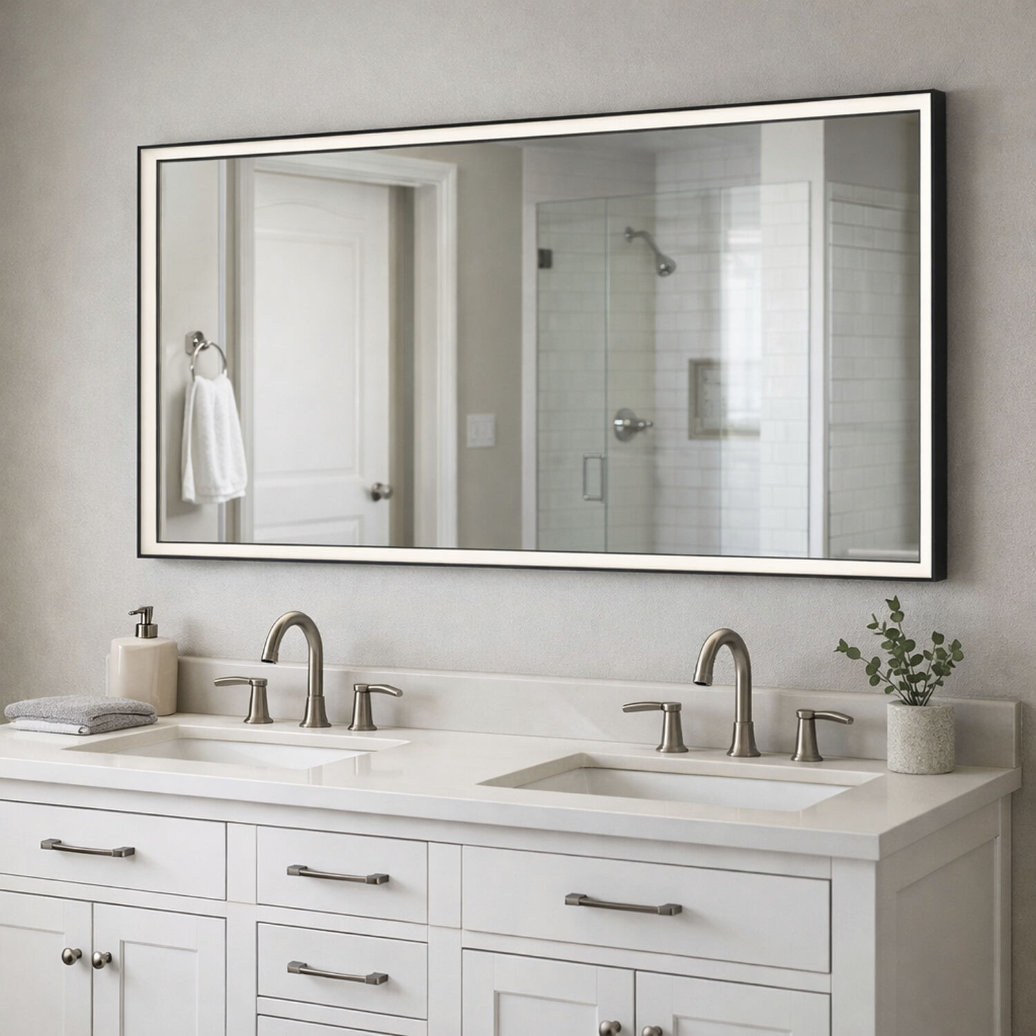 Bevel 60 X 28 inch Brushed Black LED Wall Mirror