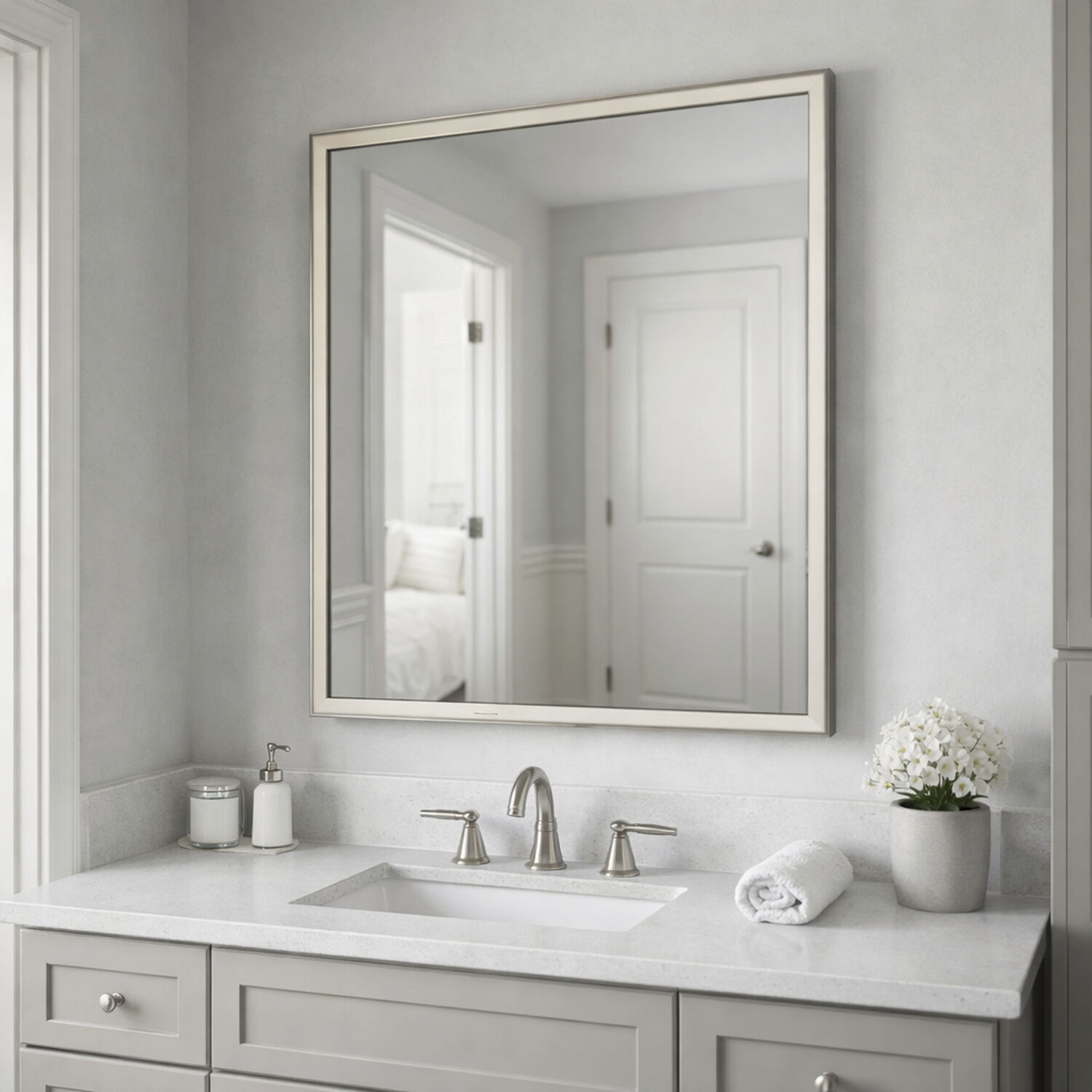 Bevel 36 X 30 inch Satin Nickel LED Wall Mirror