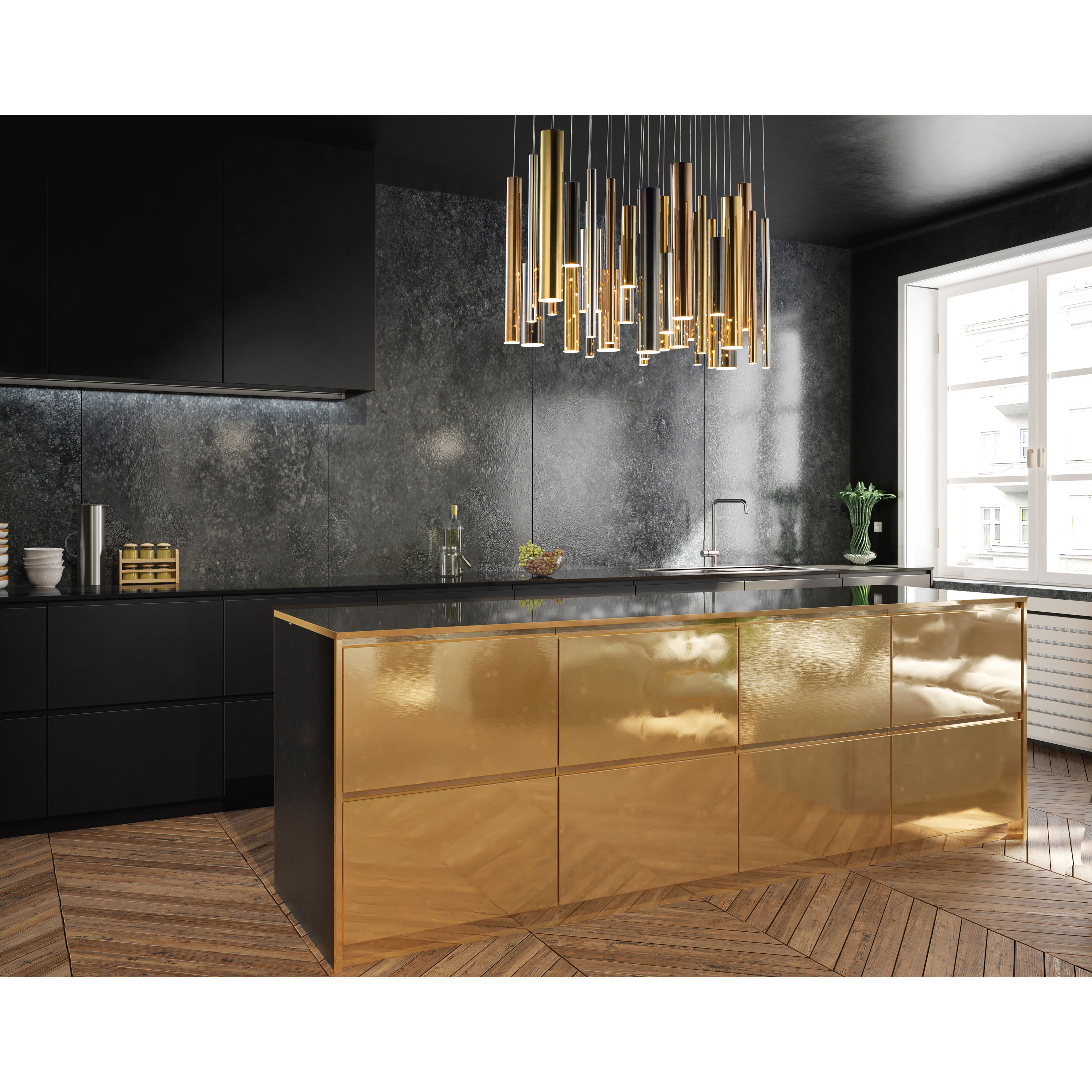 Flute LED 35.5 inch Multi-Plated Linear Pendant Ceiling Light