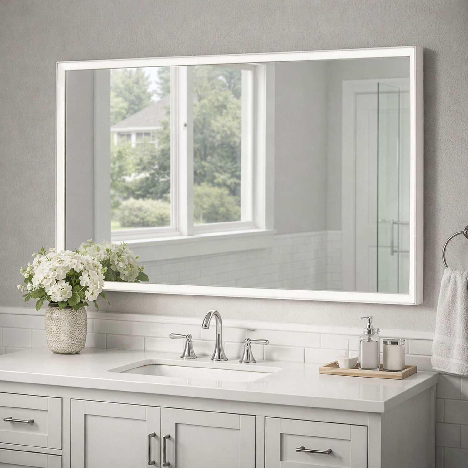 Bevel 48 X 30 inch Satin Nickel LED Wall Mirror