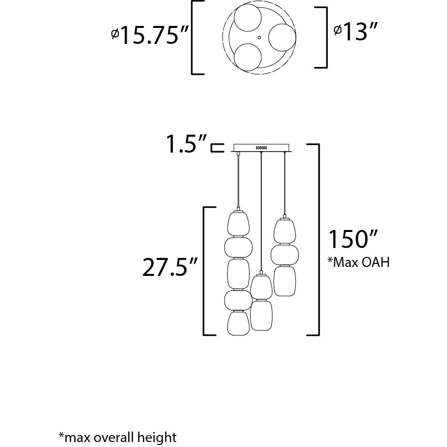 Soji LED 15.75 inch Black and Gold Multi-Light Pendant Ceiling Light