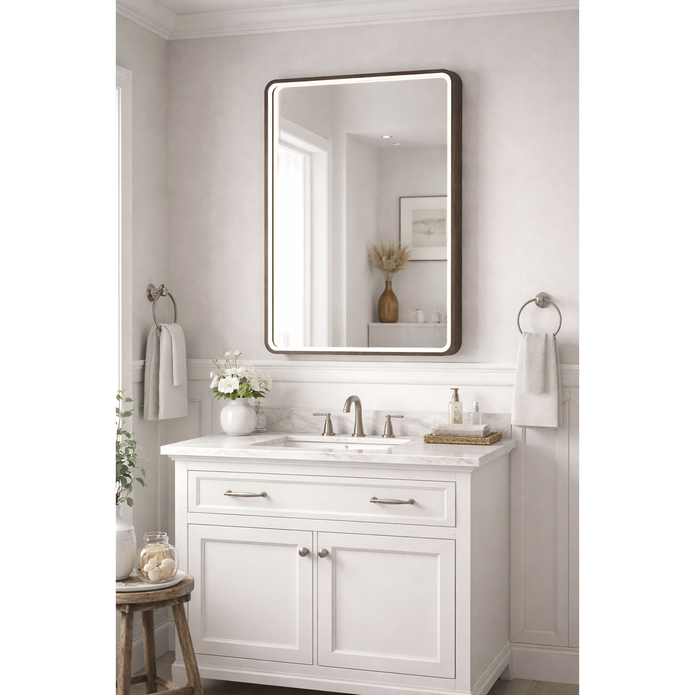 Mirror 27.5 X 27.5 inch Brushed Aluminum LED Wall Mirror