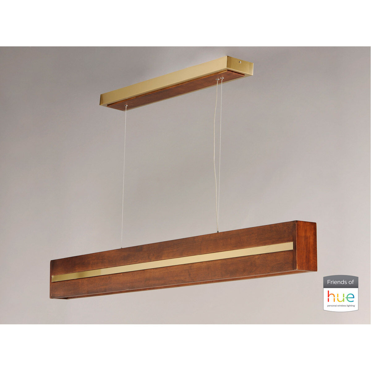 iWood Linear Pendant Ceiling Light in Antique Pecan and Brushed Champagne 