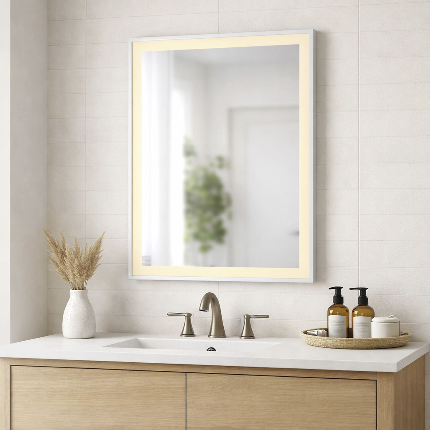 Framed 32 X 24 inch Satin Nickel LED Wall Mirror