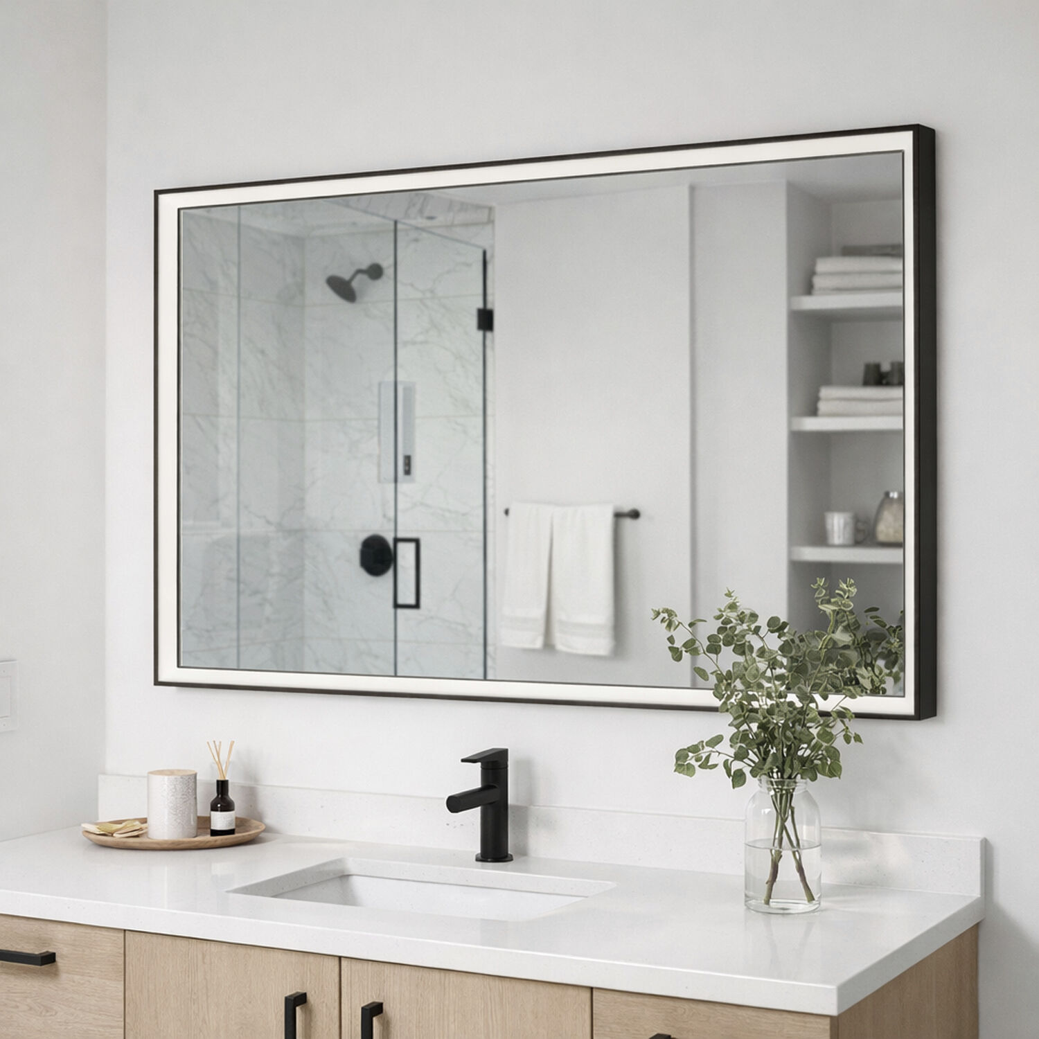 Bevel 48 X 30 inch Brushed Black LED Wall Mirror