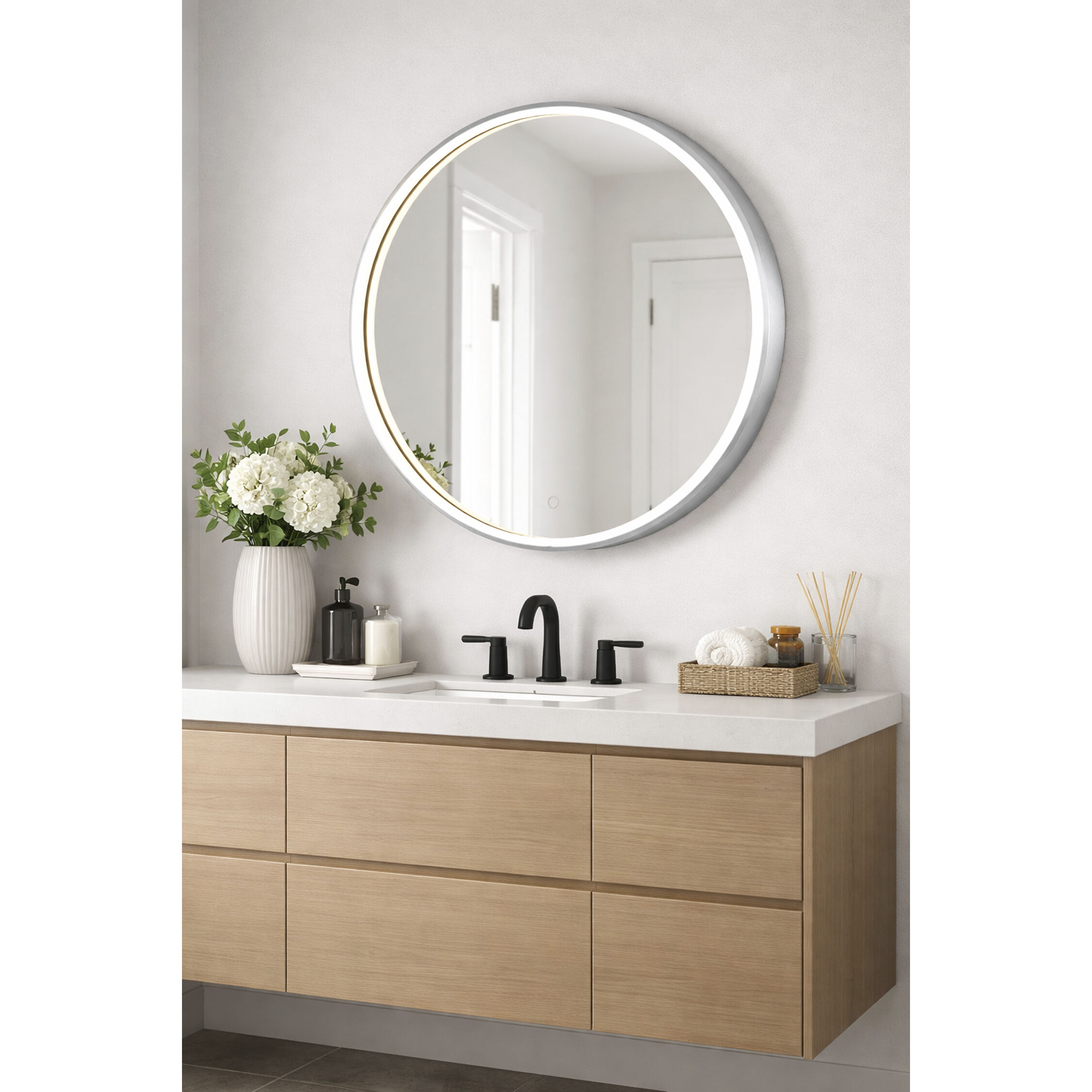 Mirror 27.5 X 27.5 inch Brushed Aluminum LED Wall Mirror