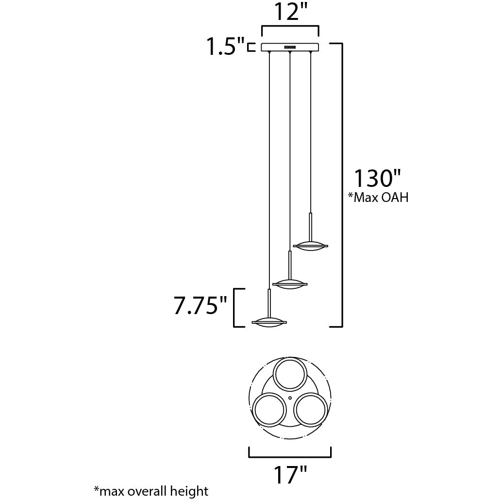 Saucer LED 17 inch Black and Gold Multi-Light Pendant Ceiling Light