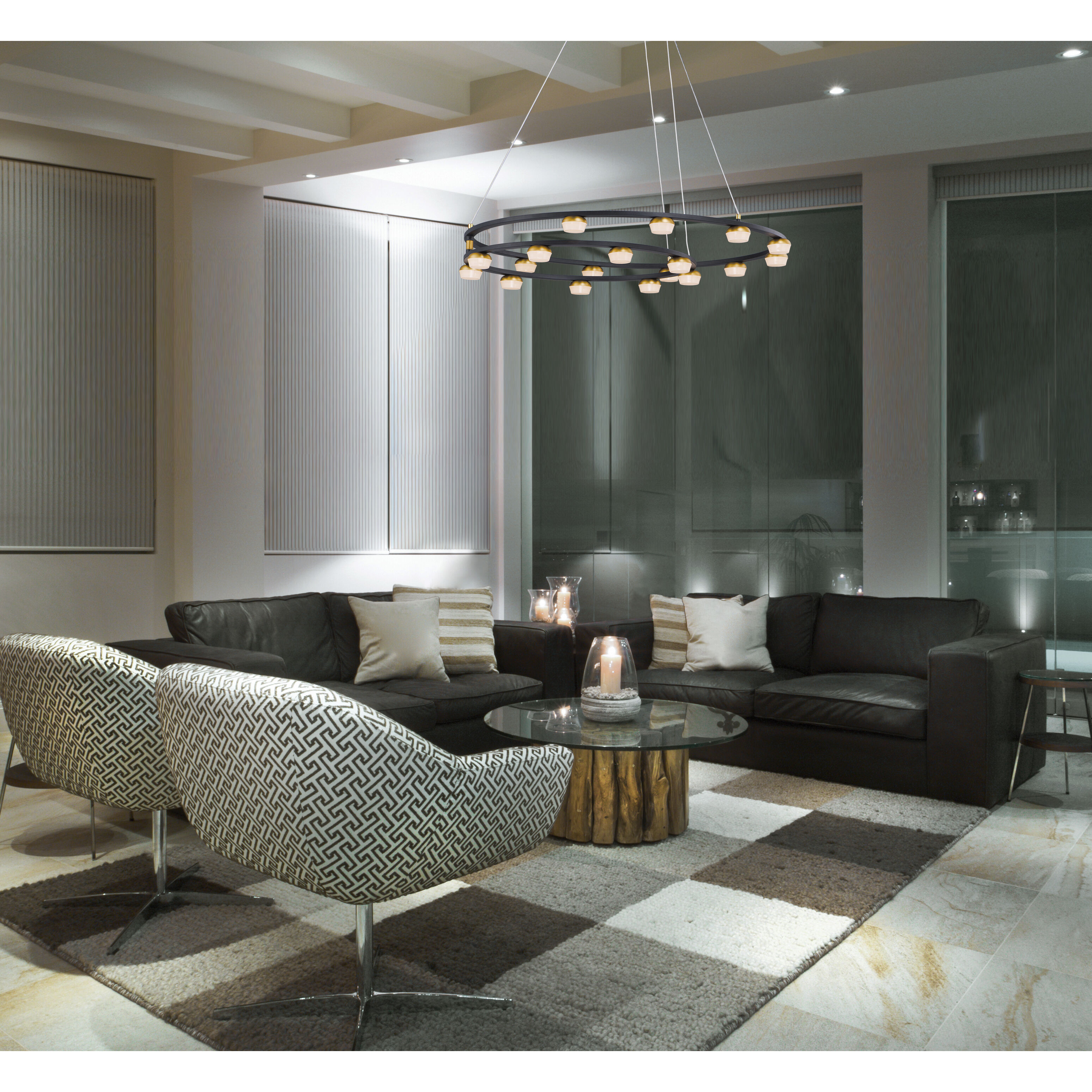 Button LED 28.75 inch Black/Gold Suspension Pendant Ceiling Light