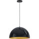 Hemisphere LED 24 inch Gloss Black with Gold Single Pendant Ceiling Light