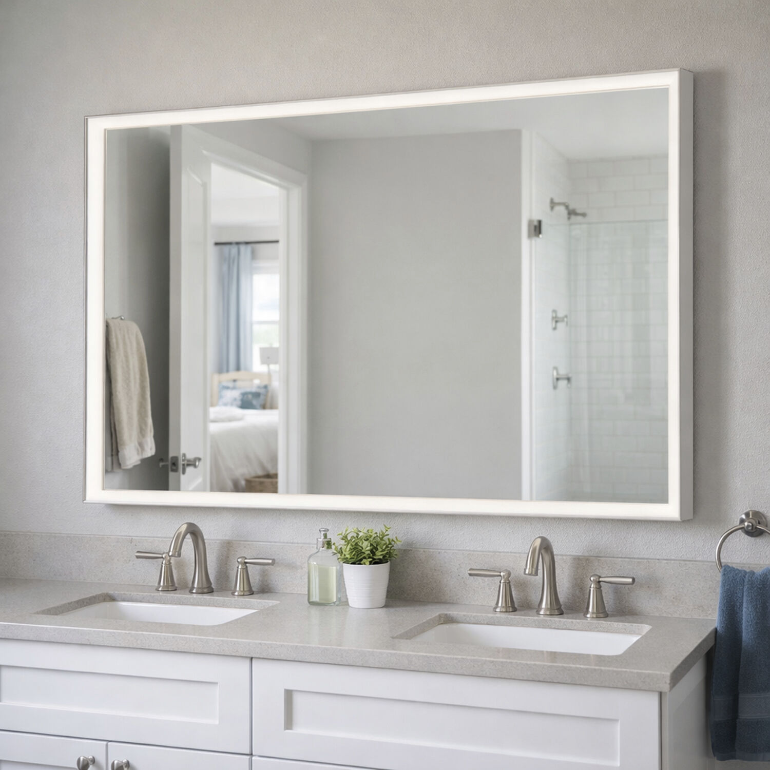 Bevel 48 X 30 inch Satin Nickel LED Wall Mirror