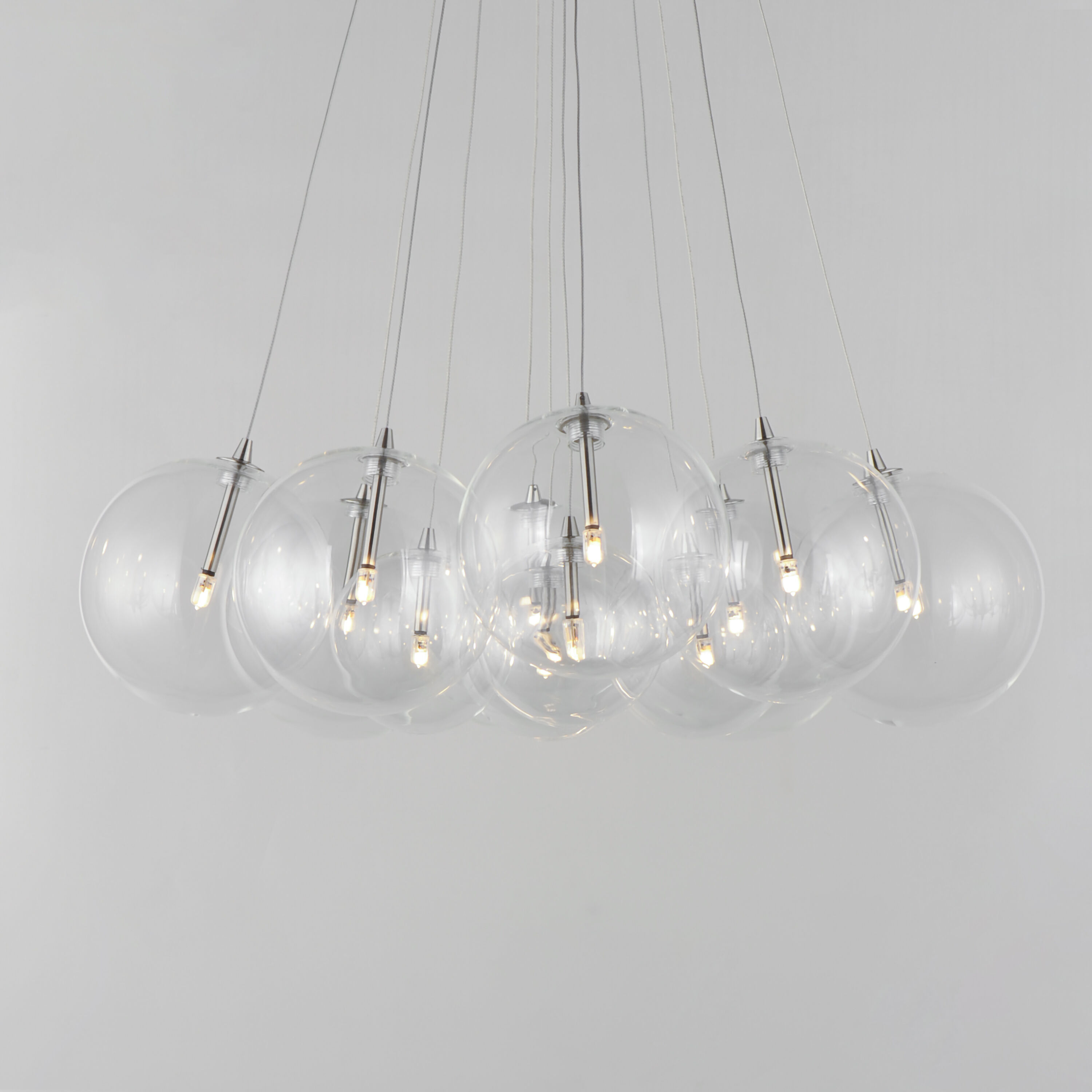 Burst LED 27 inch Satin Nickel Multi-Light Pendant Ceiling Light in Clear
