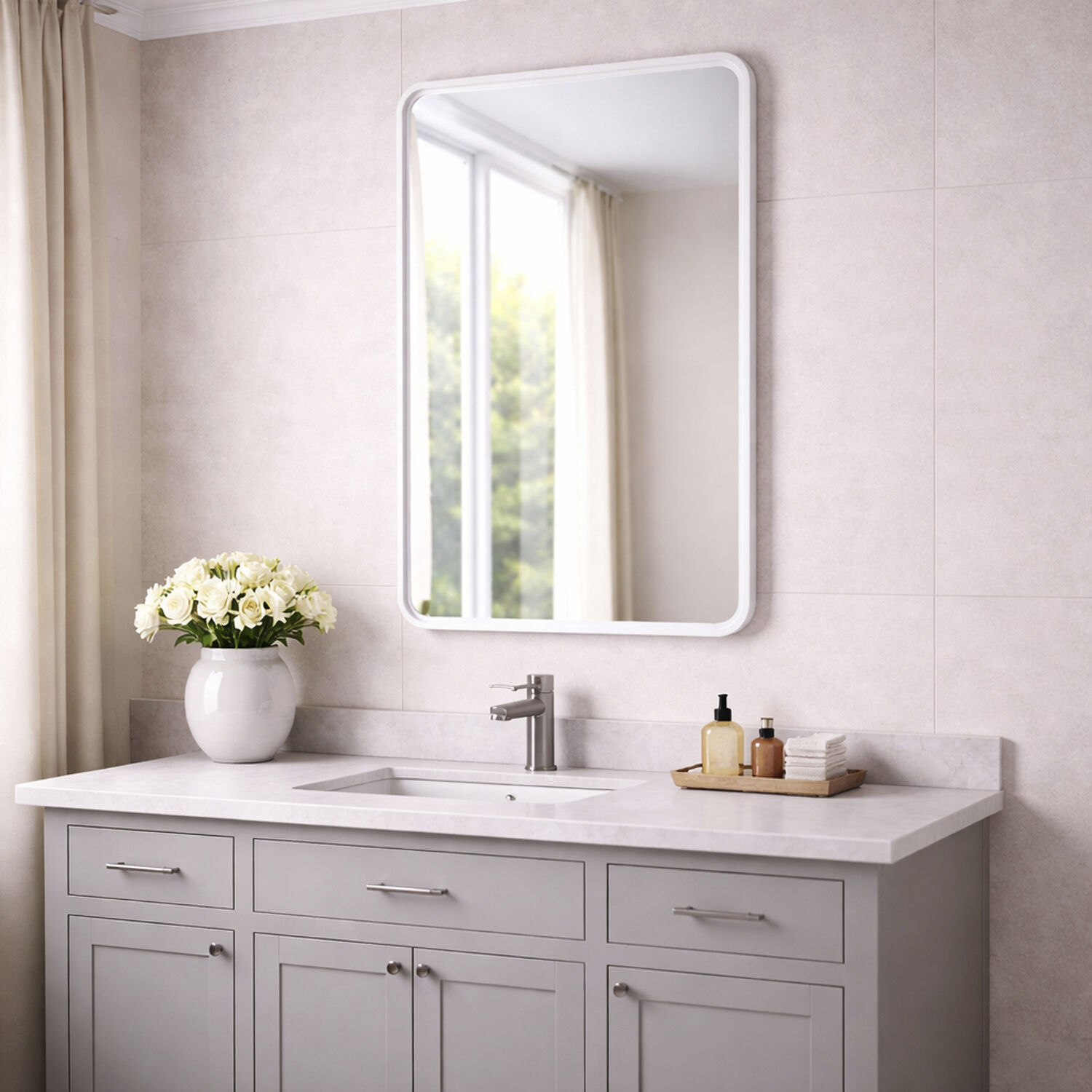 Elisse 36 X 24 inch Satin Nickel LED Wall Mirror