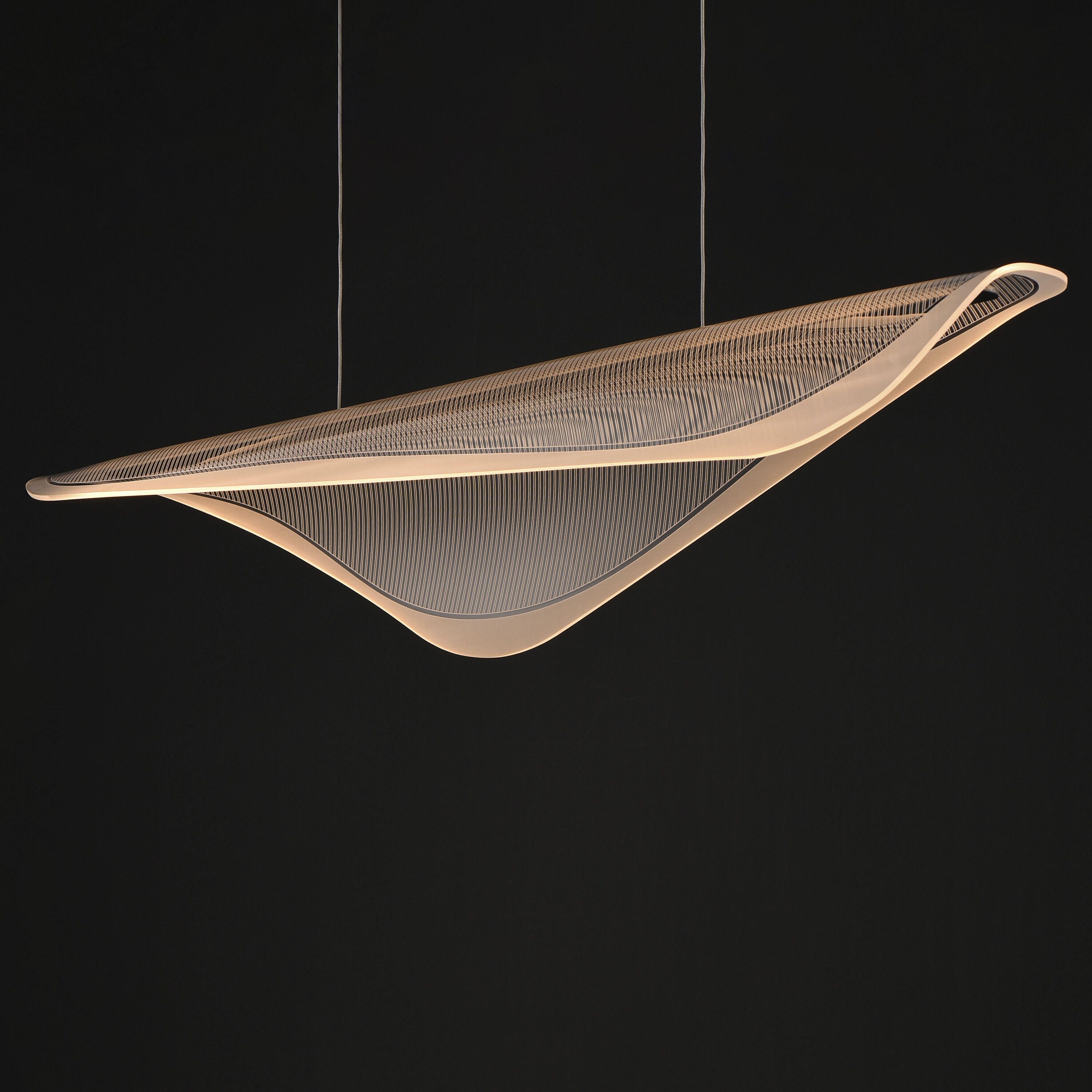 Manta Linear Pendant Ceiling Light in Polished Chrome, Clear Ribbed