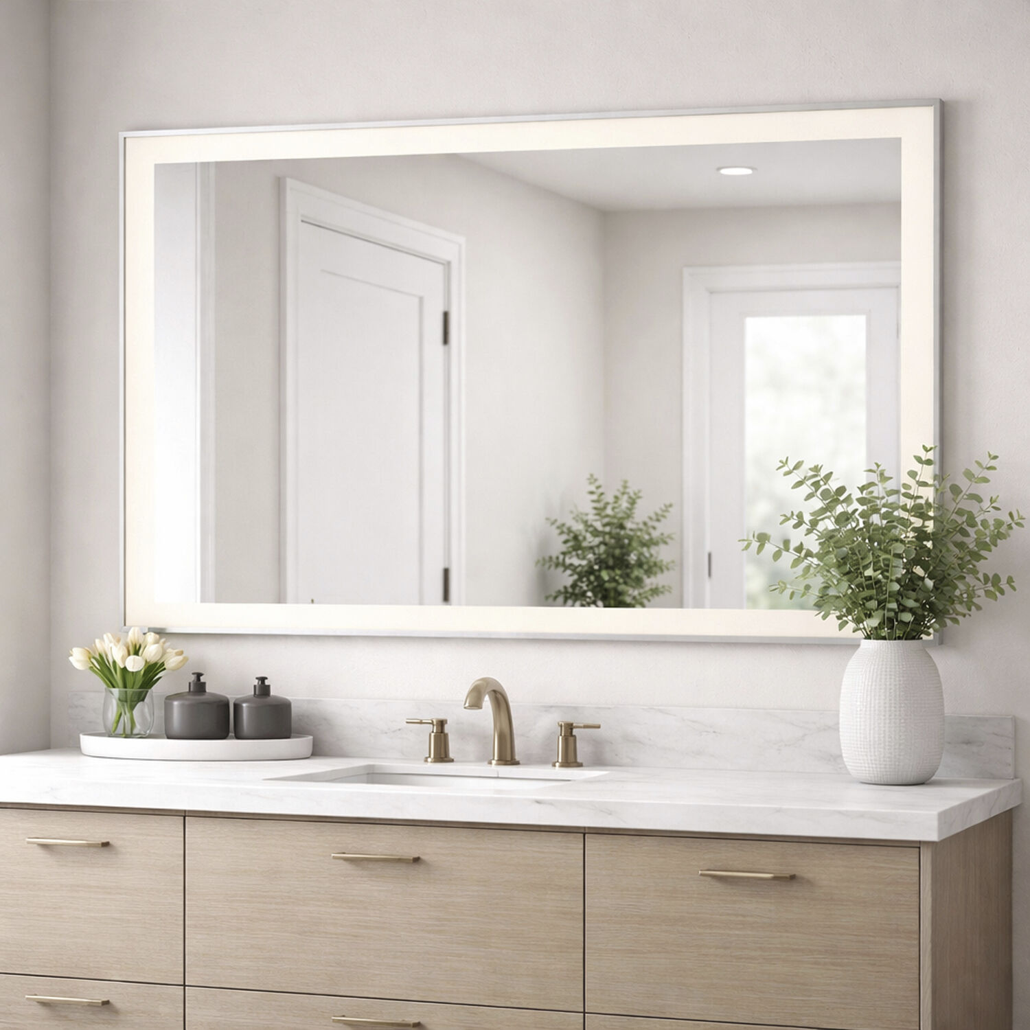 Framed 48 X 36 inch Satin Nickel LED Wall Mirror