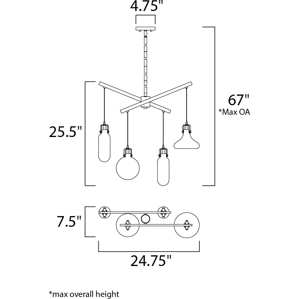 Kem 4 Light 7.5 inch Polished Chrome Multi-Light Pendant Ceiling Light