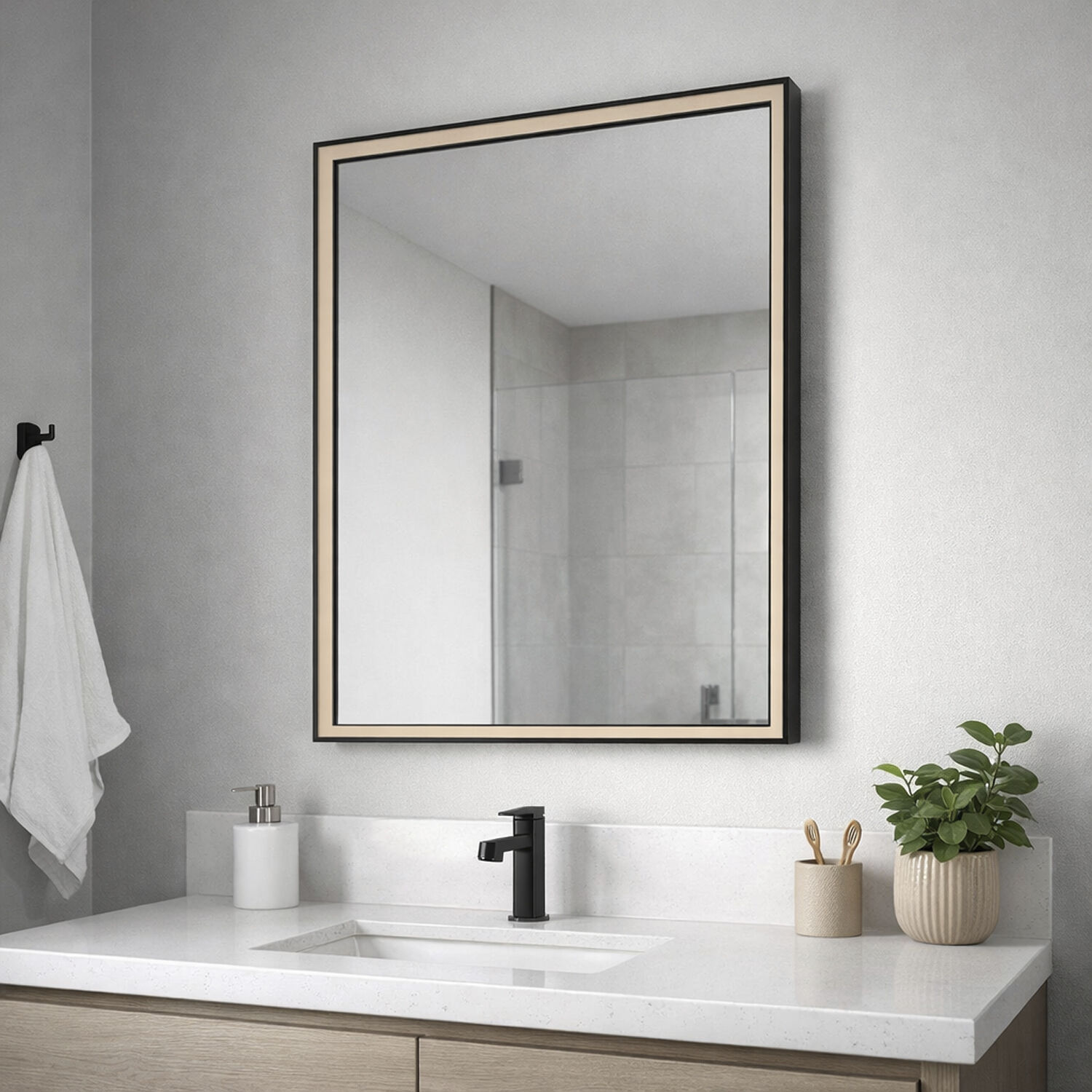 Bevel 30 X 24 inch Brushed Black LED Wall Mirror