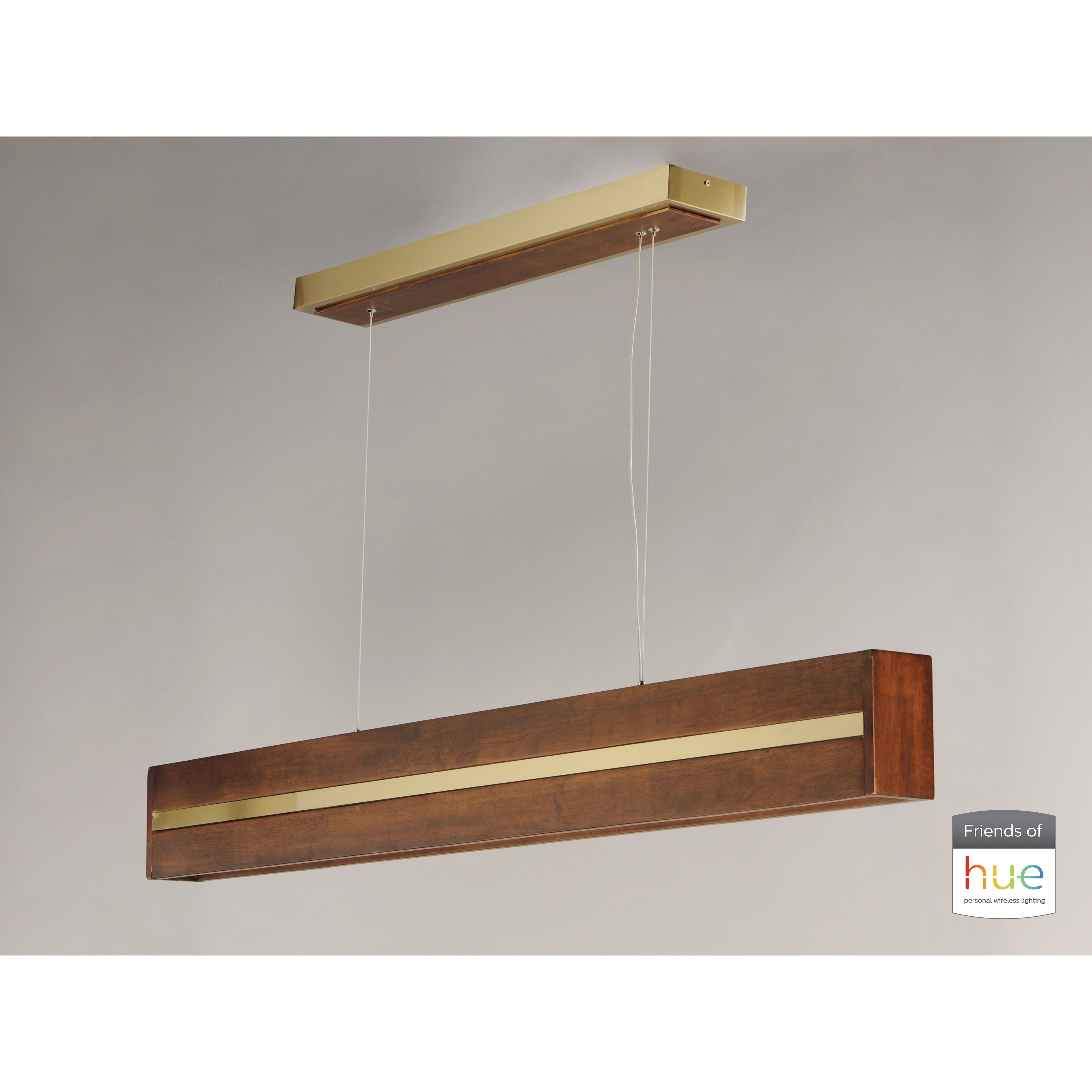iWood Linear Pendant Ceiling Light in Antique Pecan and Brushed Champagne 