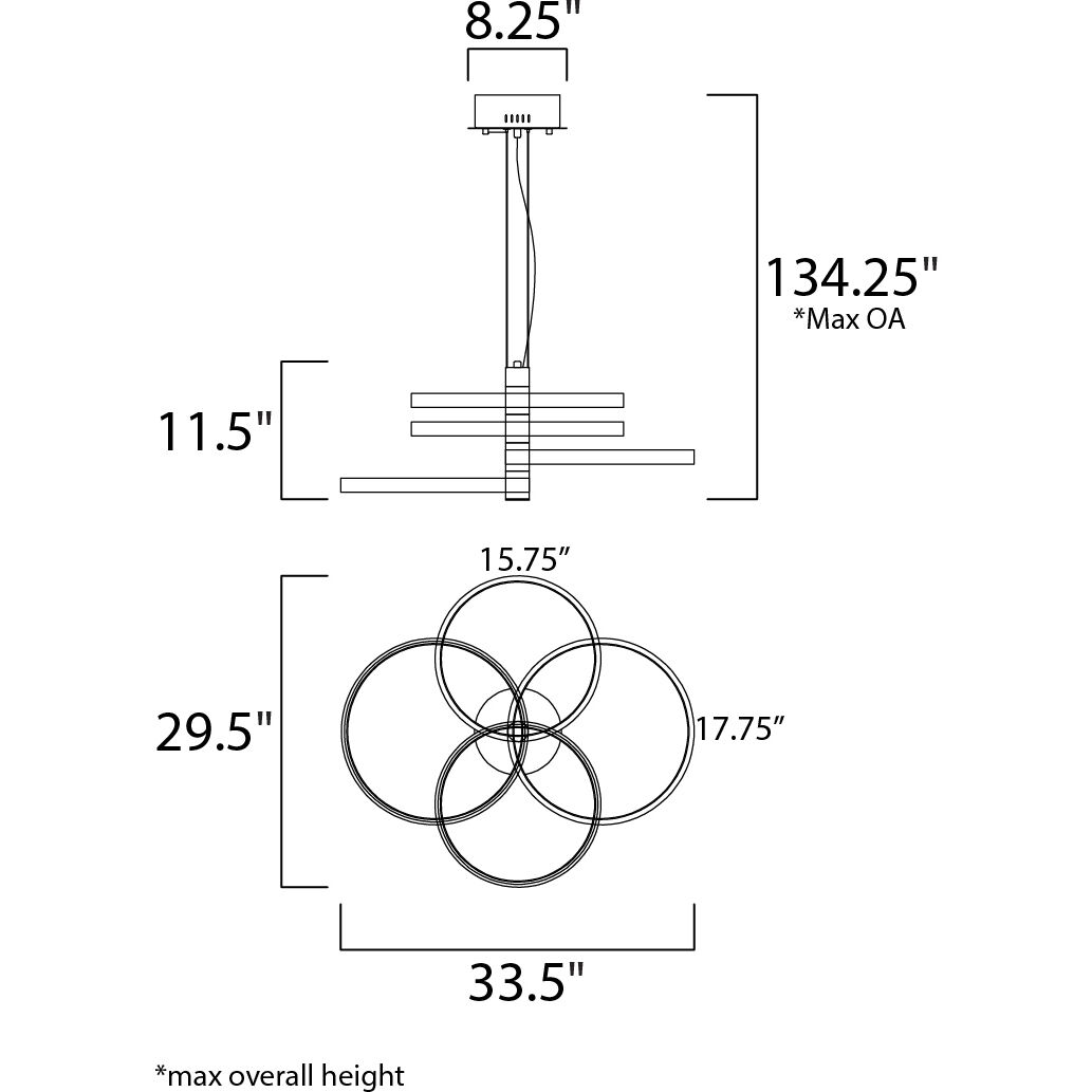 Hoopla LED 29.5 inch Black and Gold Multi-Light Pendant Ceiling Light