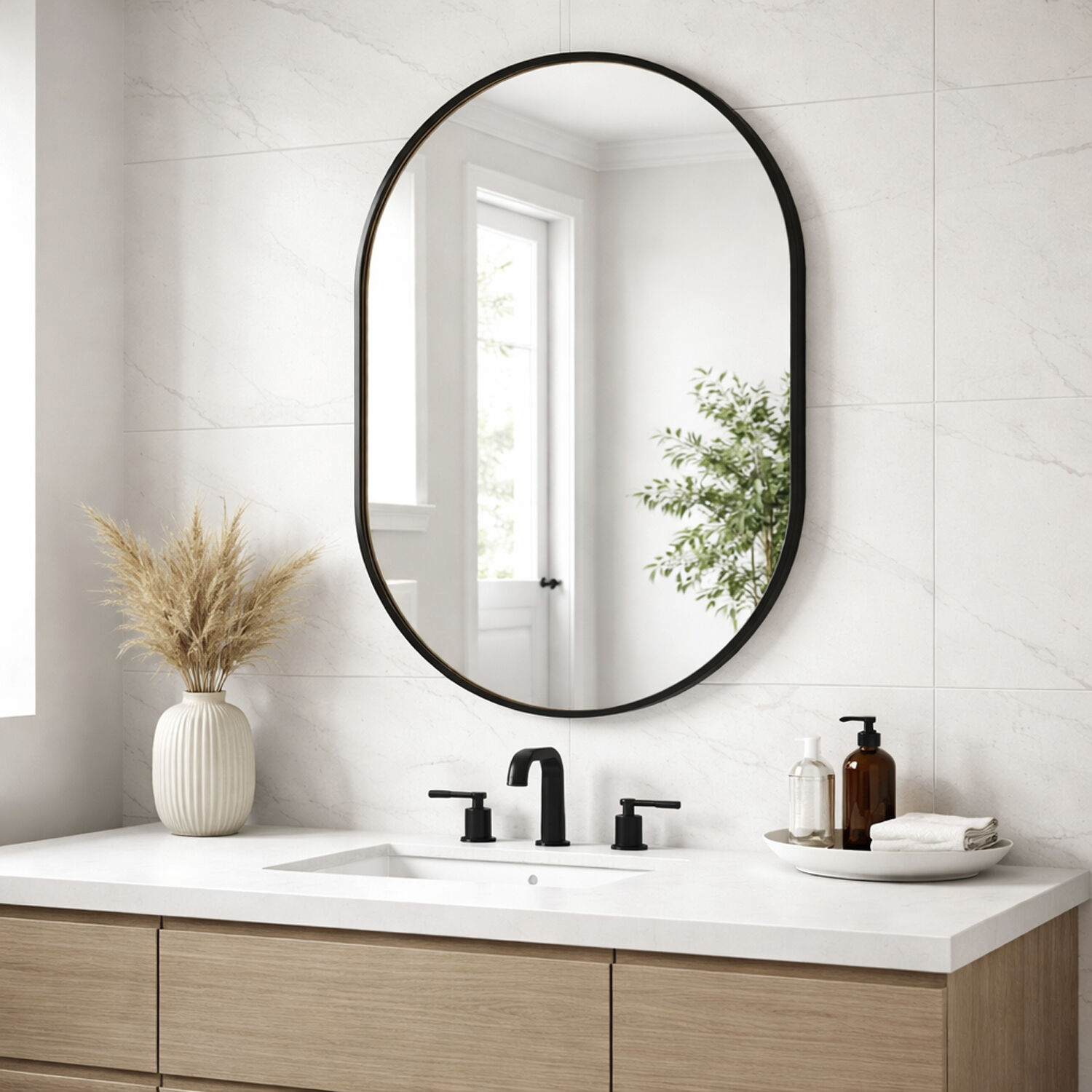 Elisse 36 X 24 inch Black LED Wall Mirror