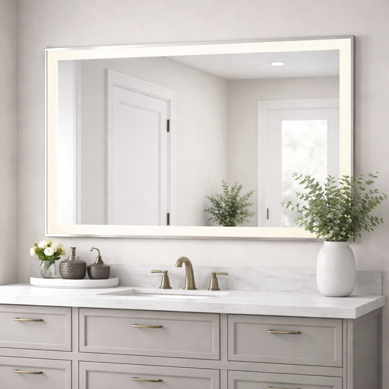 Framed 48 X 36 inch Satin Nickel LED Wall Mirror