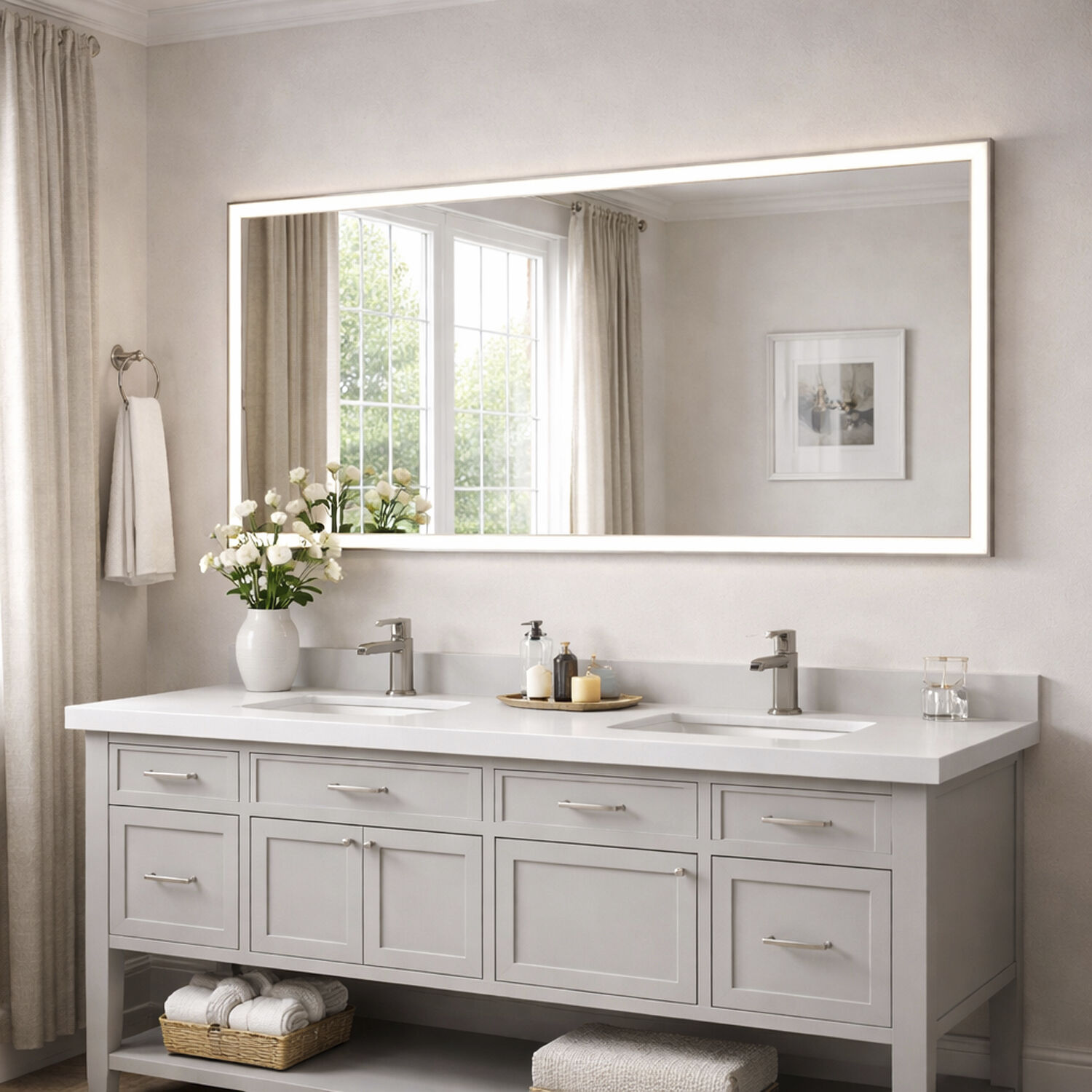 Bevel 60 X 28 inch Satin Nickel LED Wall Mirror