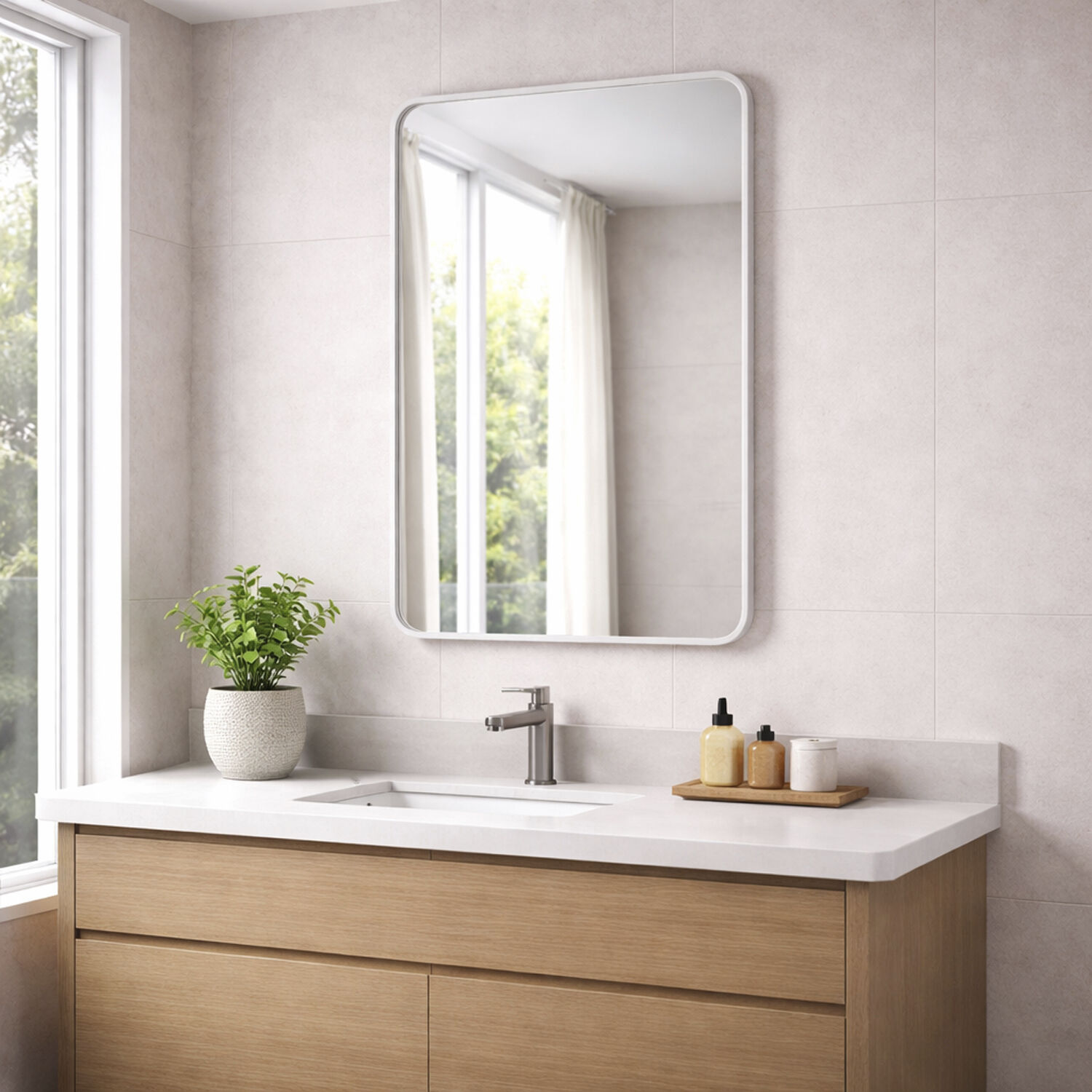 Elisse 36 X 24 inch Satin Nickel LED Wall Mirror