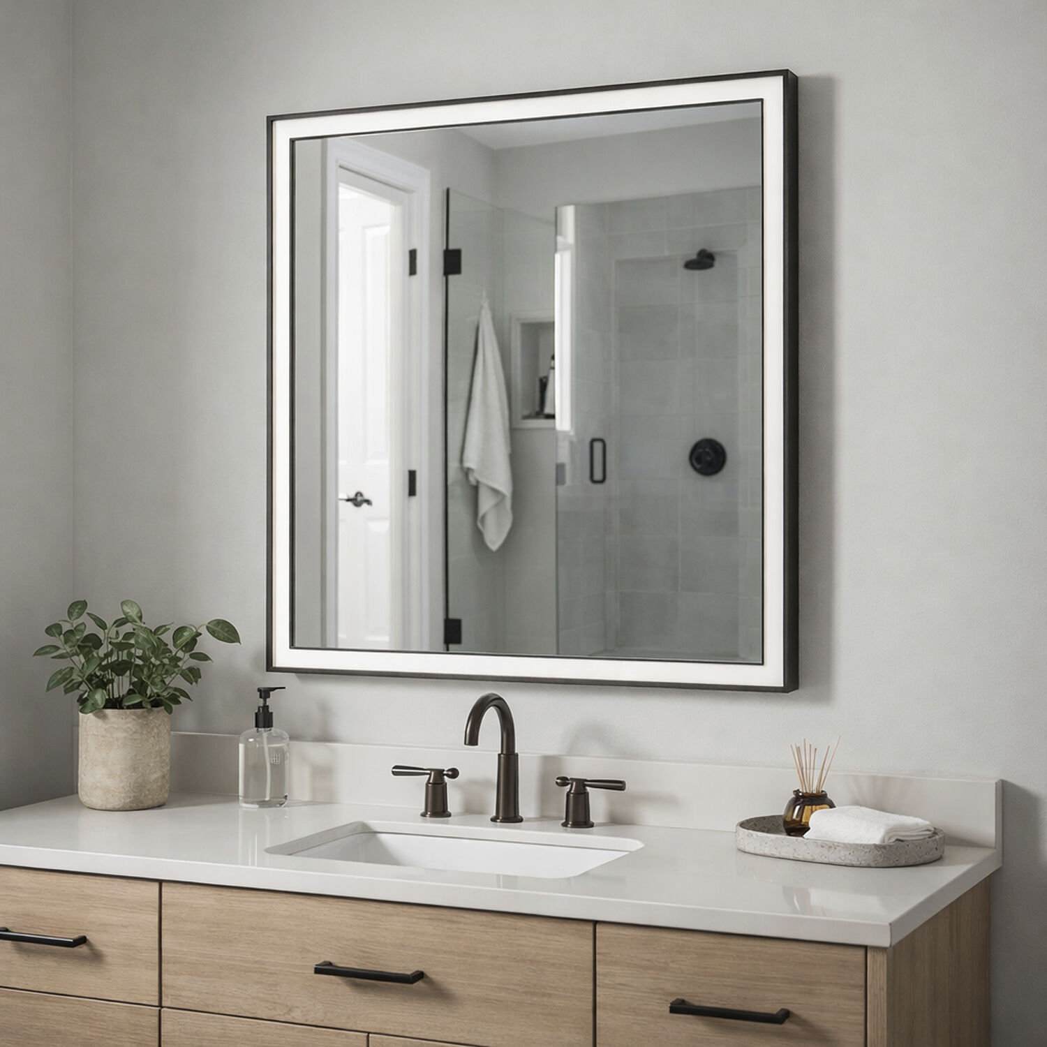 Bevel 36 X 30 inch Brushed Black LED Wall Mirror