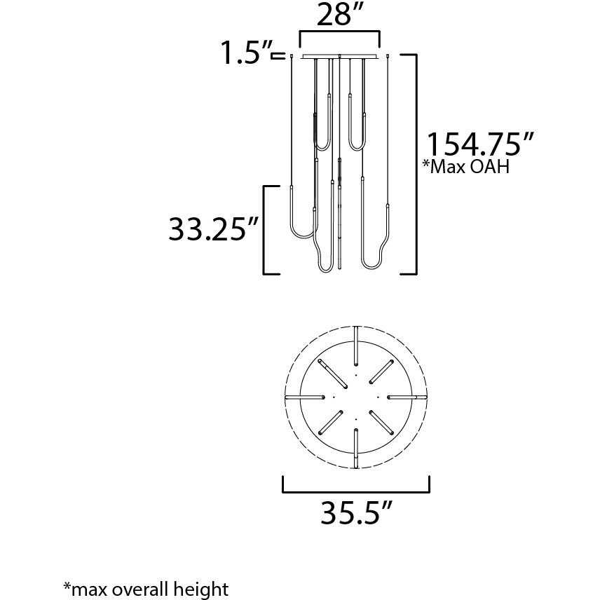 Soleil LED 35.5 inch Black Multi-Light Pendant Ceiling Light