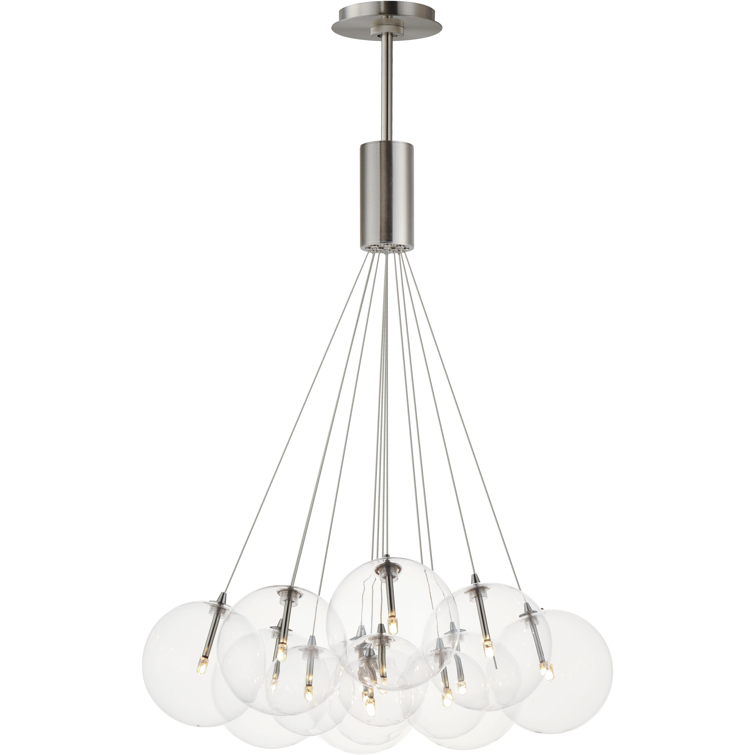 Burst LED 27 inch Satin Nickel Multi-Light Pendant Ceiling Light in Clear