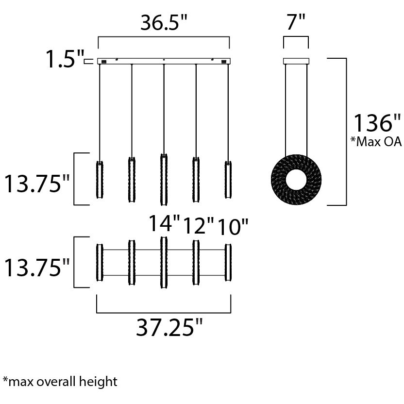 Charm LED 37.25 inch Polished Chrome Linear Pendant Ceiling Light