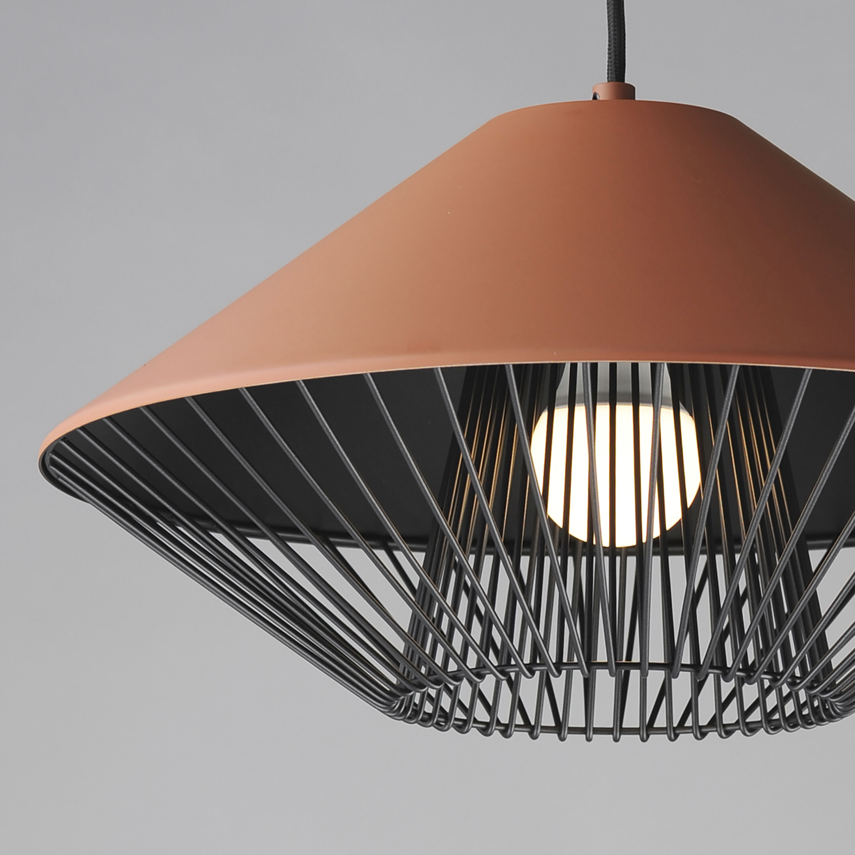Phoenix Single Pendant Ceiling Light in Brick and Black