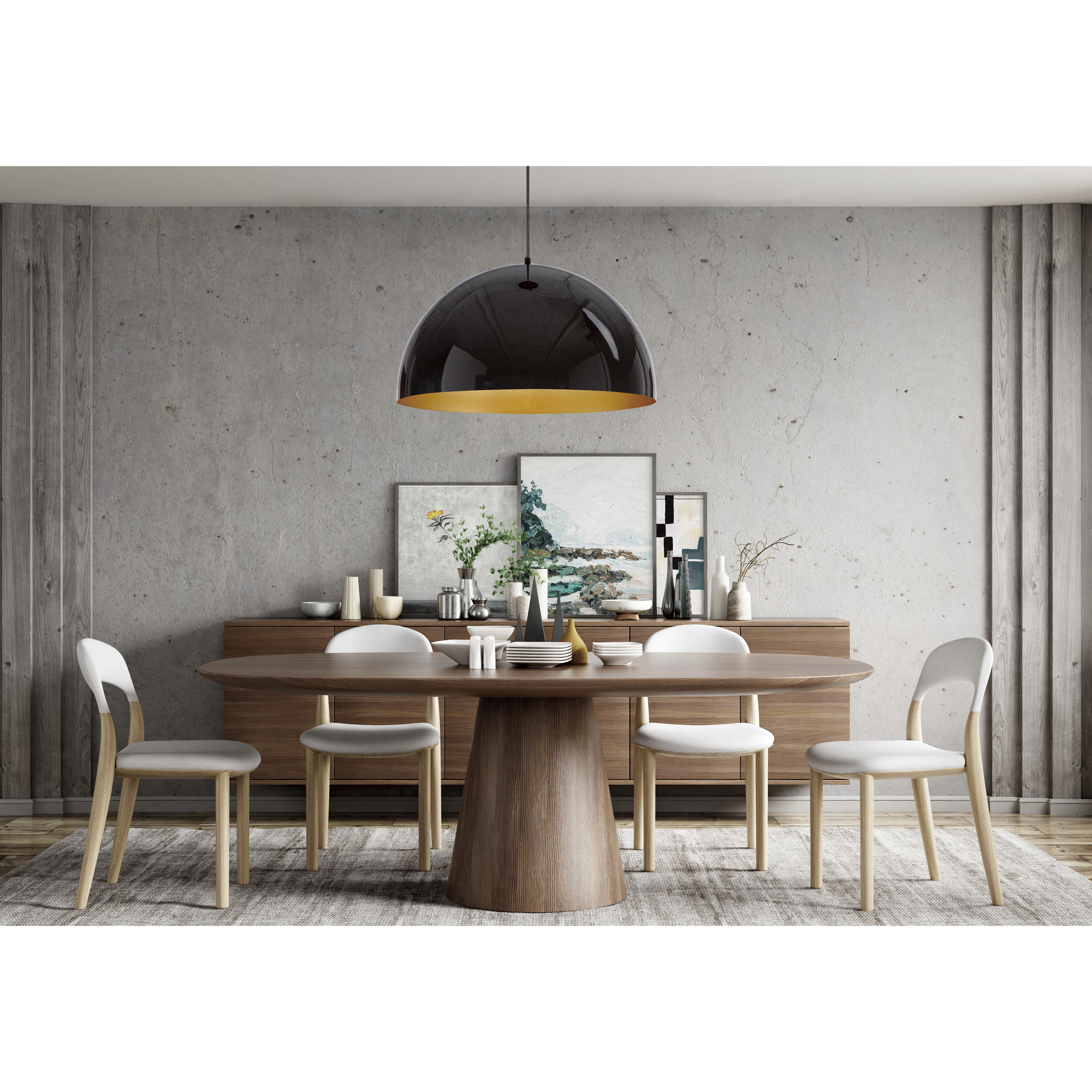 Hemisphere LED 24 inch Gloss Black with Gold Single Pendant Ceiling Light