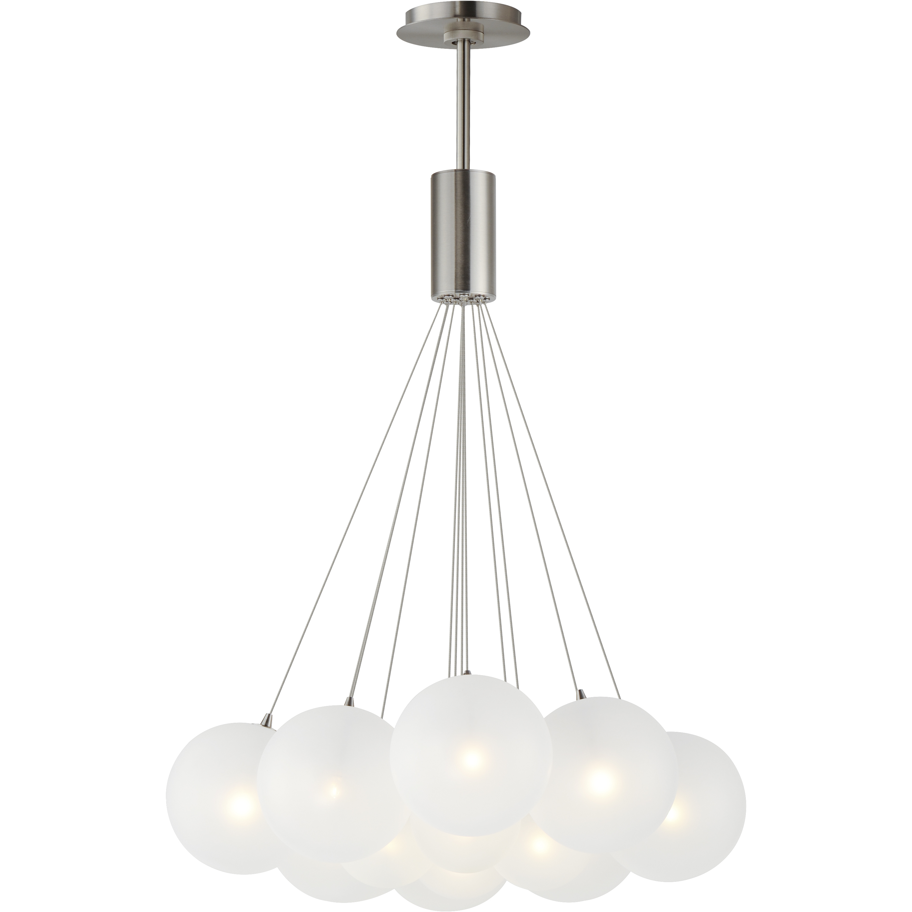Burst LED 27 inch Satin Nickel Multi-Light Pendant Ceiling Light in Translucent Frost
