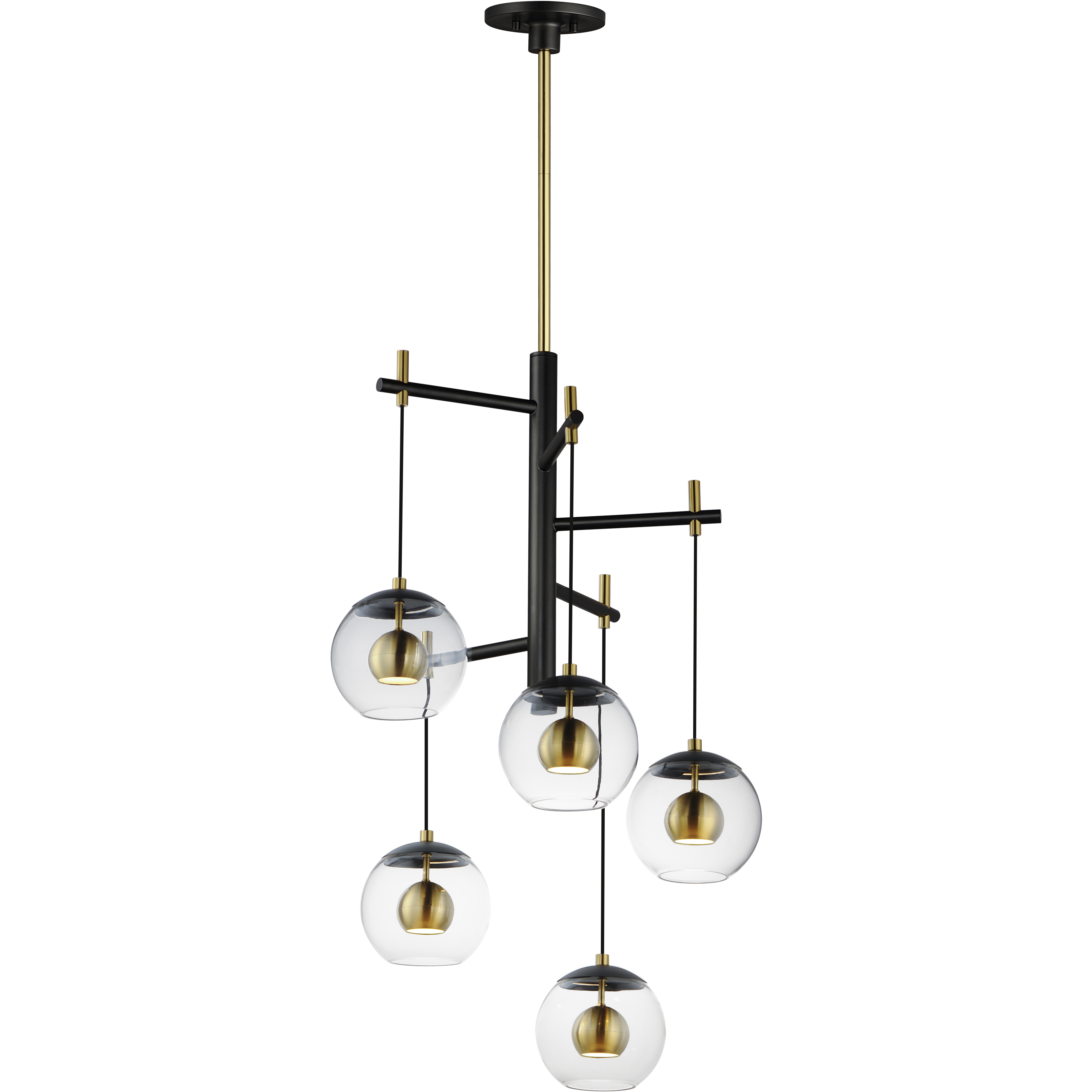 Nucleus LED 28 inch Black and Natural Aged Brass Multi-Light Pendant Ceiling Light